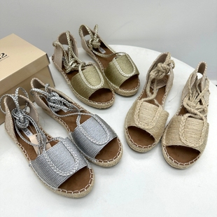 外贸大码欧美风平底罗马凉鞋女露趾复古麻绳绑带轻便防滑一字凉鞋