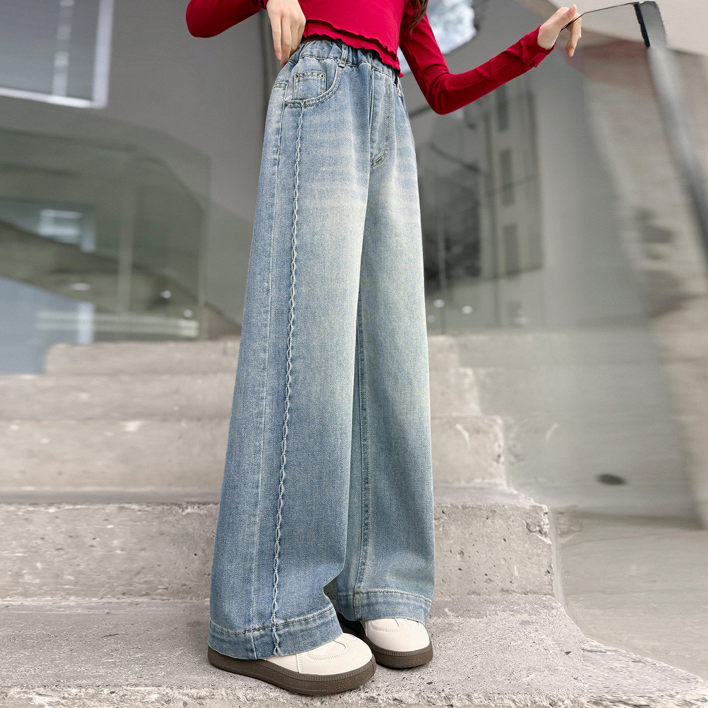 女童裤子春季2026新款洋气大童直筒阔腿裤春秋外穿儿童网红牛仔裤,童装/婴儿装/亲子装,裤子,淘宝优惠券,粉丝福利购,淘宝优惠卷