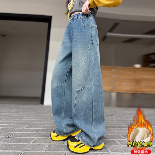 女童加绒牛仔裤冬加厚一体绒裤子