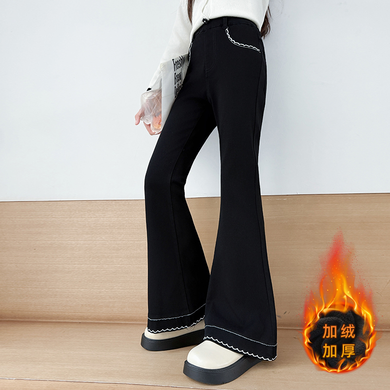 女童加绒喇叭裤秋冬款一体绒裤子