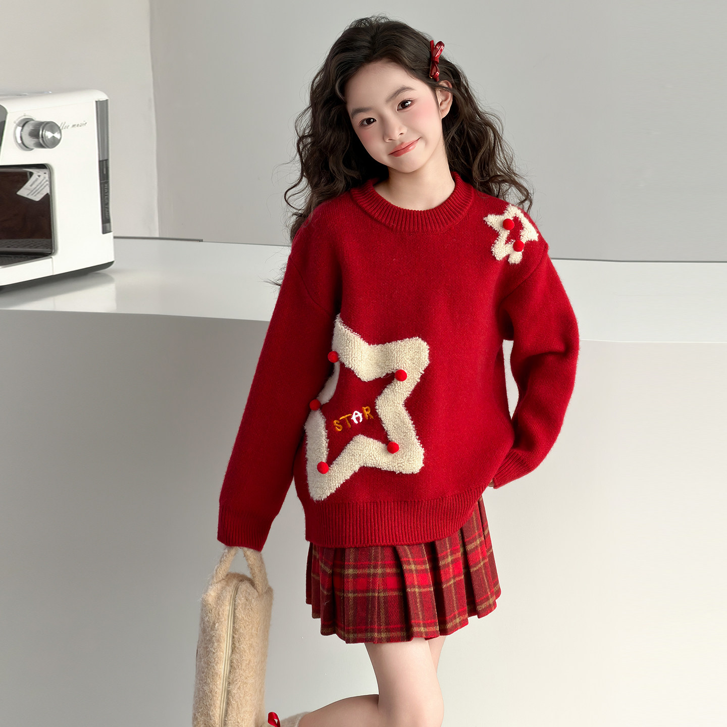 女童毛衣冬装新年红色针织衫上衣儿童加厚羊毛衫冬季女大童毛线衣,童装/婴儿装/亲子装,毛衣/针织衫,淘宝优惠券,粉丝福利购,淘宝优惠卷