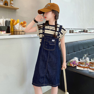 女童夏装背带裙套装薄款2026新款儿童韩版洋气裙子女孩时尚牛仔裙