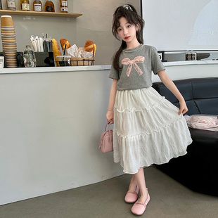 女童连衣裙夏季套装裙2026新款女孩洋气时髦蛋糕裙儿童裙子两件套