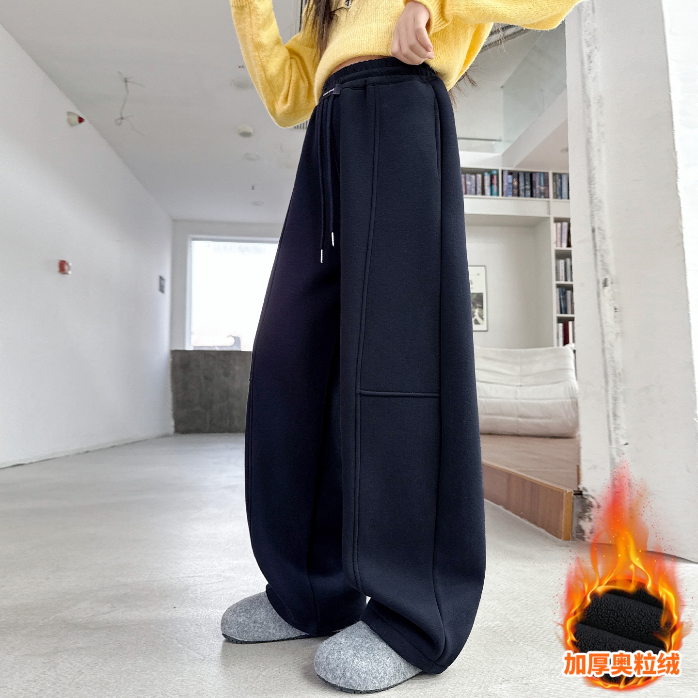 女童加厚绒裤子冬季一体绒弯刀裤