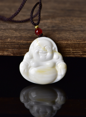 天然白贝壳吊坠大肚佛弥勒佛挂件