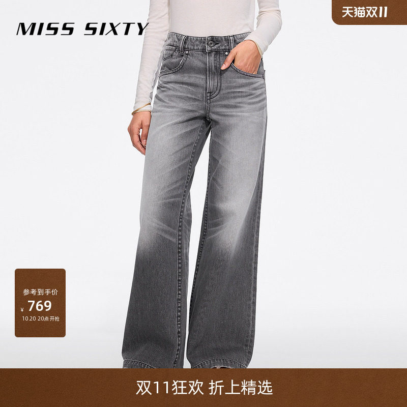 【进口牛仔面料】Miss Sixty春秋复古显瘦牛仔裤女磨白微喇叭裤