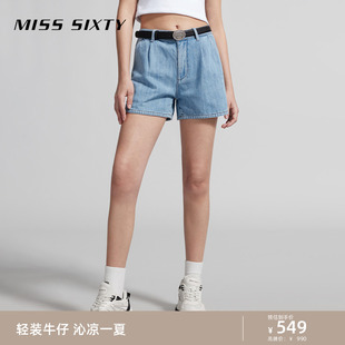 新款 浅色牛仔短裤 Sixty2024夏季 Miss 女含天丝复古百搭休闲丹宁风