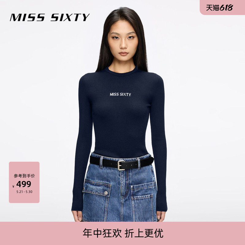 Miss Sixty2026春季针织衫女圆领修身羊毛桑蚕丝混纺提