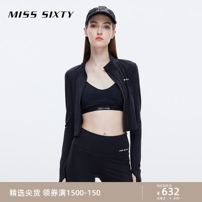 Miss Sixty瑜伽外套女立领修身黑色显瘦运动健身时尚拉链短款上衣