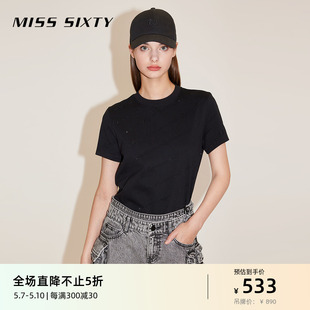 新款 T恤女圆领短袖 Sixty2024春季 Miss 字母烫钻高级感欧美风百搭