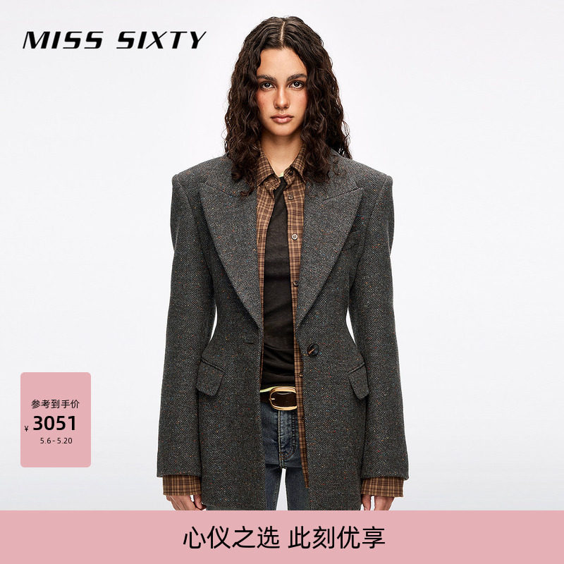 Miss Sixty冬季呢外套外搭女西装翻领一粒扣气质休闲通勤含
