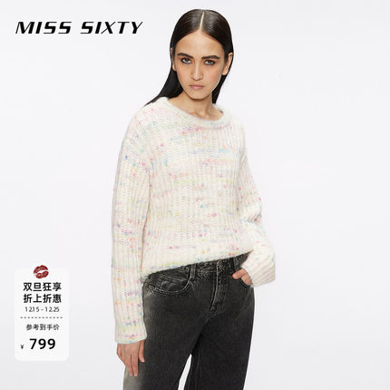 【保暖羊驼毛】Miss Sixty冬季长袖针织衫女圆领彩点毛衣