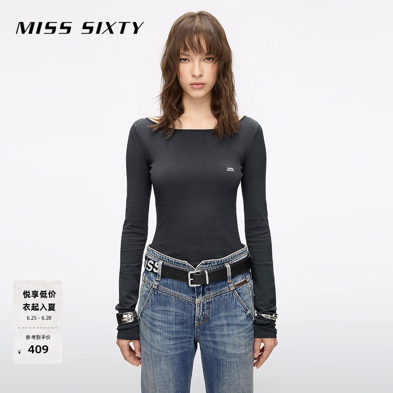 Miss Sixty2026春季针织衫女大领口内搭刺绣显瘦短上衣