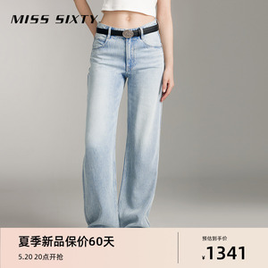 Miss Sixty2024夏季新款牛仔裤含天丝复古磨白直筒裤休闲风百搭