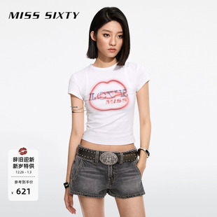 T恤女正肩唇印短袖 Bella Sixty2025春秋新款 Miss 撞色 Hadid同款