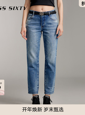 Miss Sixty春夏牛仔裤钮扣门襟复古洗水直筒裤街头含桑蚕丝亚麻