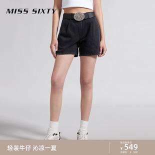 新款 牛仔短裤 Sixty2024夏季 Miss 女含天丝复古黑灰直筒百搭休闲风