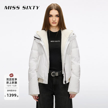 【保暖90鸭绒】Miss Sixty25冬季厚款羽绒外套女拼接毛织帽叠穿感