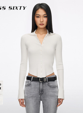 Miss Sixty2026春夏新款针织衫女polo领修身长袖白色气质通勤上衣