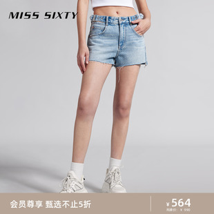 新款 浅色牛仔短裤 Sixty2024夏季 Miss 女复古辣妹镂空性感街头休闲