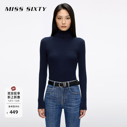 【保暖羊毛羊绒】Miss Sixty25秋新款针织衫高领紧身长袖毛衣