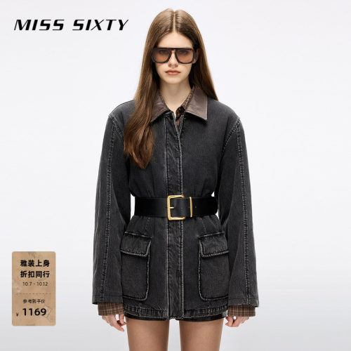 MissSixty拼皮牛仔夹棉外套