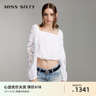 衬衫 女法式 Sixty2024夏季 方领镂空气质长袖 度假休闲上衣 新款 Miss