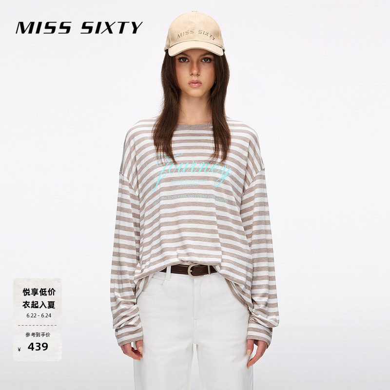 Miss Sixty2026春夏新款含羊毛长袖T恤女圆领印花宽松