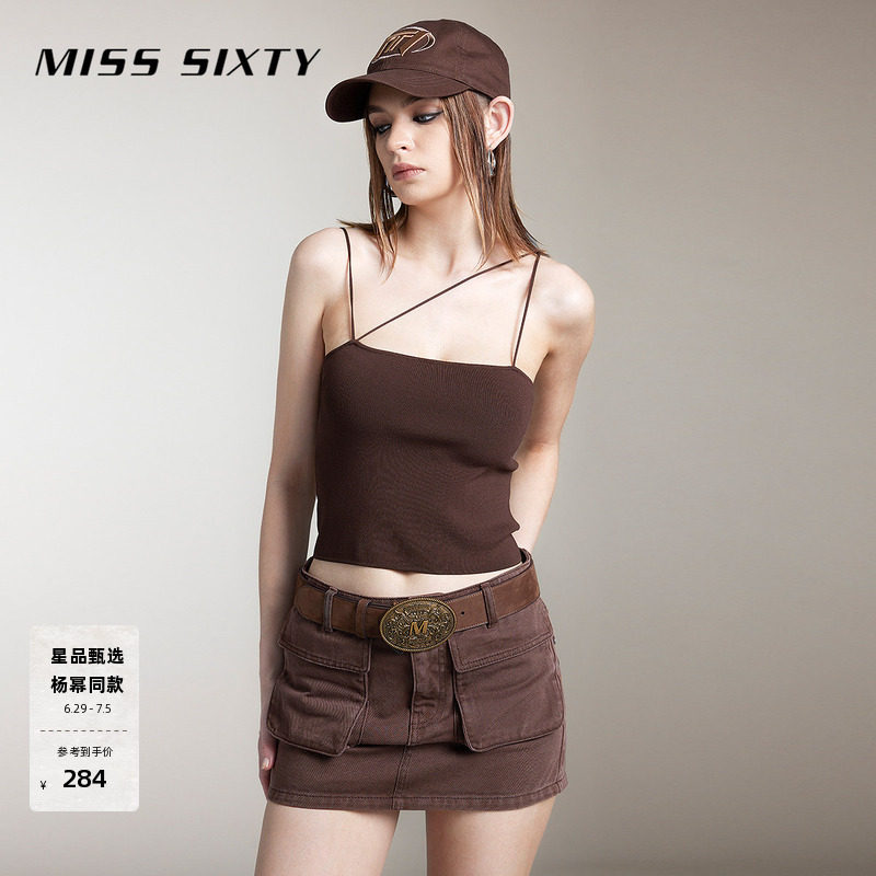 【杨幂同款】Miss Sixty吊带背心斜肩带内搭外穿短款气质
