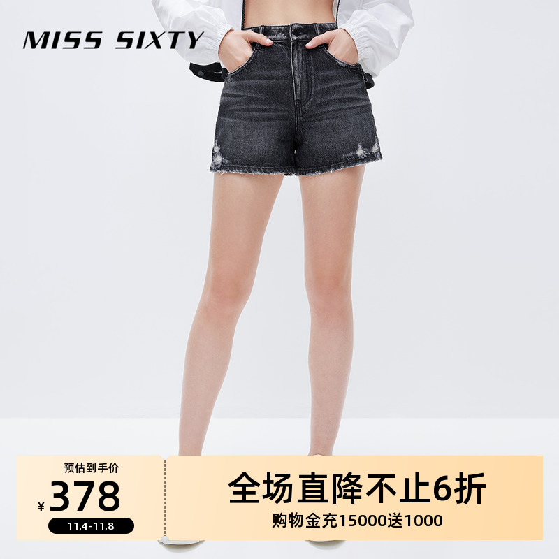 Miss Sixty2023夏季新款牛仔短裤女纯棉复古磨破直筒裤