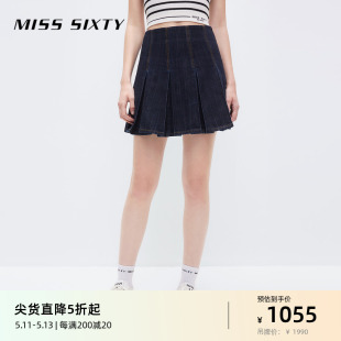 Sixty牛仔半裙女高腰显瘦减龄A字裙百褶短裙 Miss 黑金系列