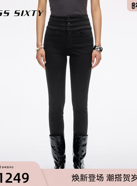 Miss Sixty2025秋季新款牛仔裤女三环高腰修身四面弹小黑裤显瘦