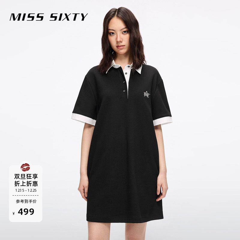 Miss Sixty25夏季新款连身连衣裙撞色短裙宽松美式运动风