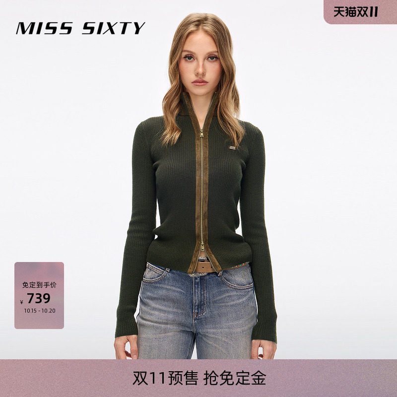 【免定金】【羊毛混纺】Miss Sixty26秋新款针织衫麂皮绒拼接外套