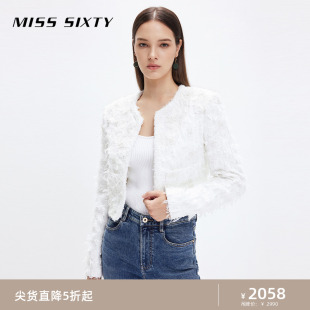 Sixty呢料外套女静奢小香风重工钉珠蝴蝶气质垫肩短款 Miss 白色