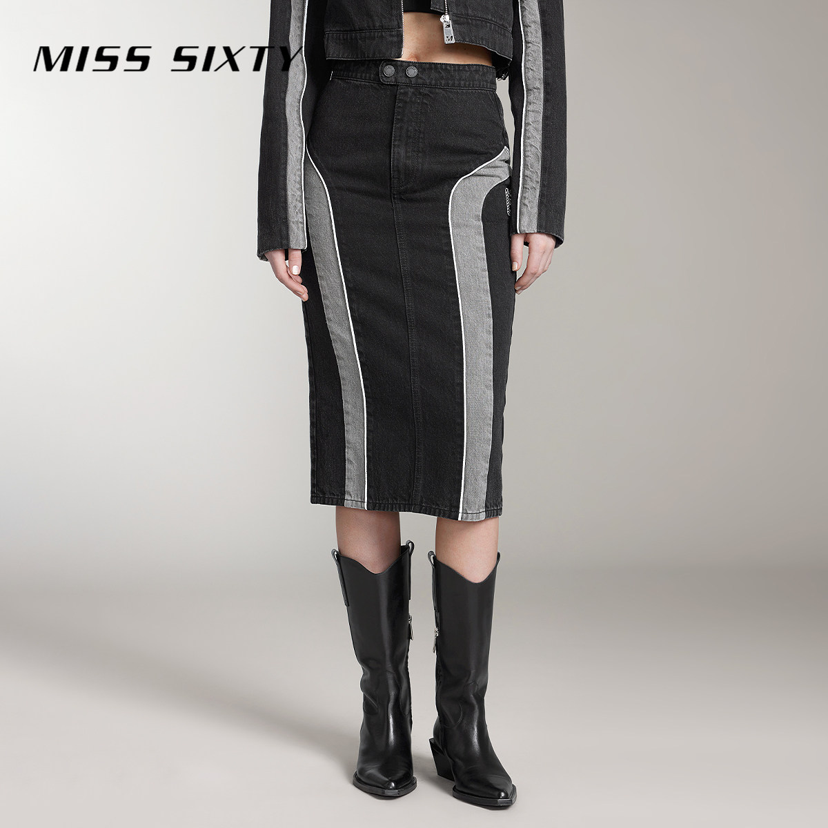 【DBS】Miss Sixty牛仔半裙女美式复古机能运动风开衩直
