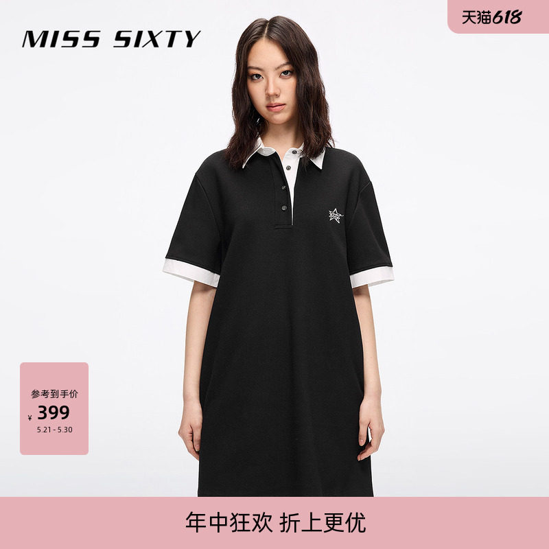 Miss Sixty2026夏季连身连衣裙撞色短裙宽松美式运动风