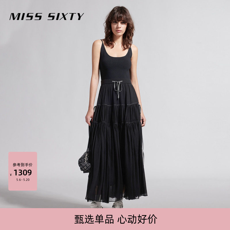【含桑蚕丝】Miss Sixty可调吊带连身连衣裙法式小黑裙气质