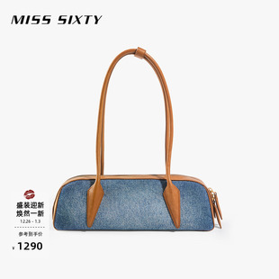 包包女牛仔拼接皮革法棍包单肩包腋下包 新款 Miss Sixty2025秋季