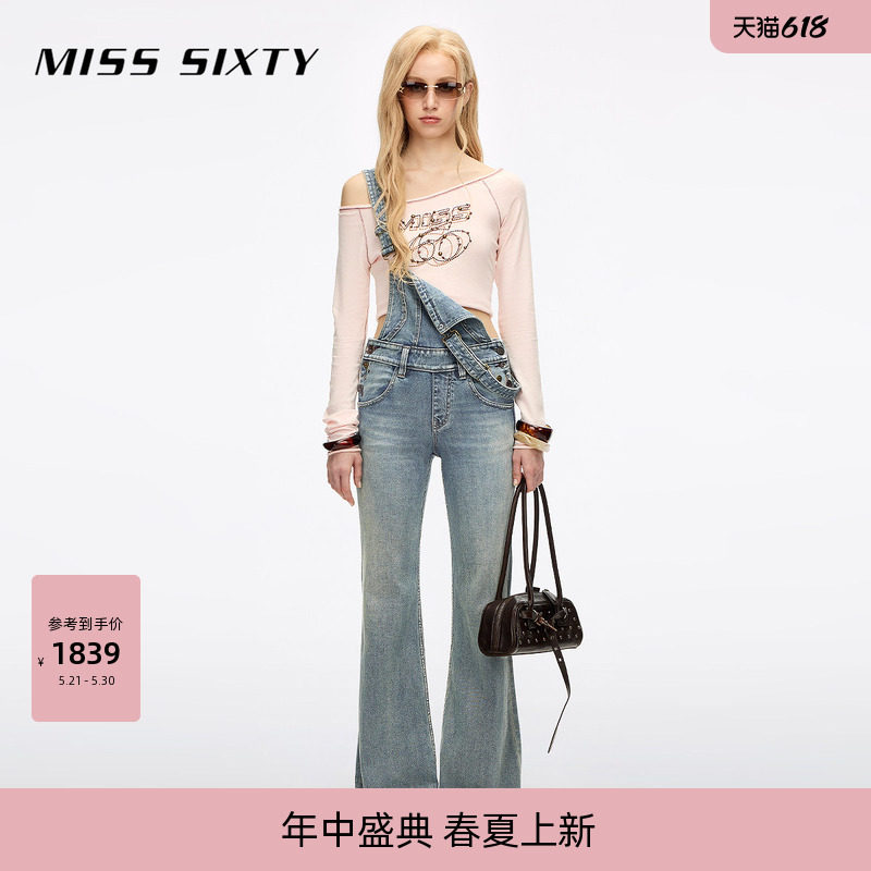 Miss Sixty2026春夏新款牛仔连体裤多纽扣可调节肩带喇