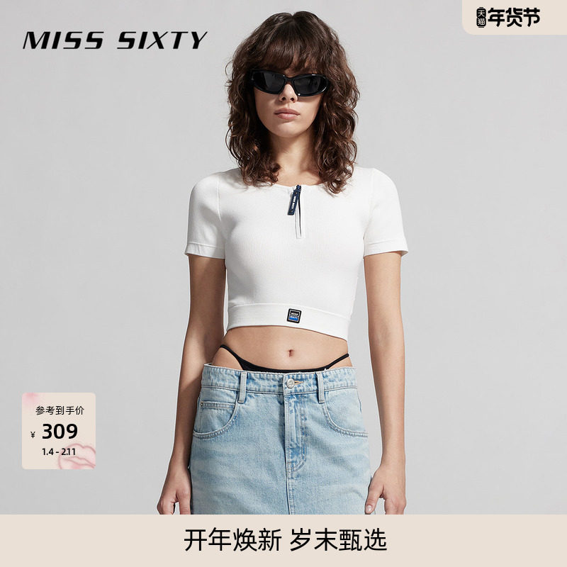 Miss Sixty针织衫圆领正肩美式复古运动风短款上衣毛衣