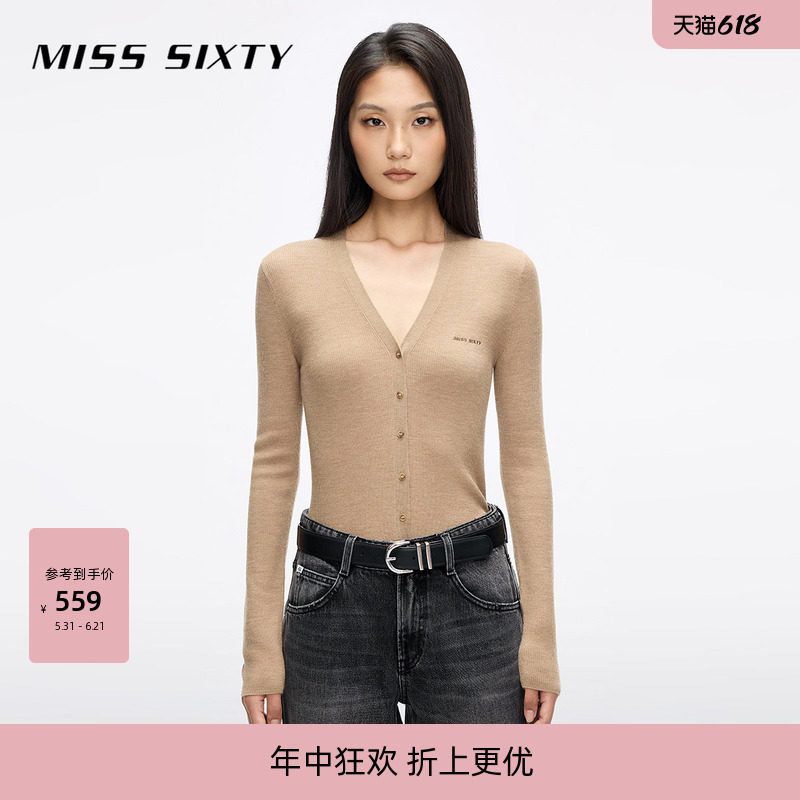 【杨幂同款】Miss Sixty秋针织开衫女修身羊毛桑蚕丝混纺毛衣