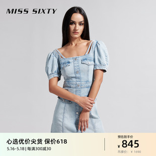 牛仔连衣裙女法式 Miss 新款 方领短袖 Sixty2024夏季 短裙甜美丹宁风