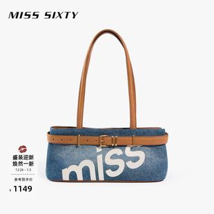 包包女牛仔拼皮字母法棍单肩手提腋下包 新款 Miss Sixty2025秋季