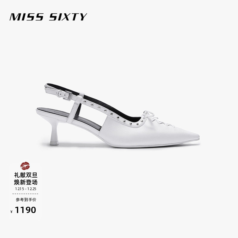 Miss Sixty2026春季新款高跟鞋女羊皮凉鞋细跟尖头后空