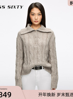 Miss Sixty25冬新款针织衫女polo领羊毛棉混纺长袖短款毛衣