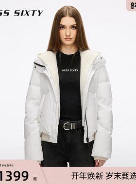 【保暖90鸭绒】Miss Sixty25冬季厚款羽绒外套女拼接毛织帽叠穿感