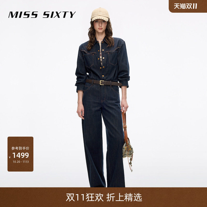Miss Sixty2026秋季新款牛仔连体裤女附腰带复古原色工