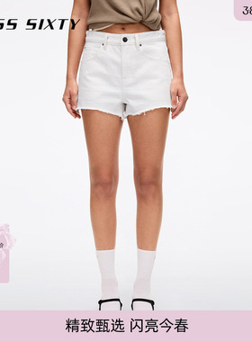 【进口牛仔面料】Miss Sixty2025夏季新款牛仔短裤女白色磨破直筒
