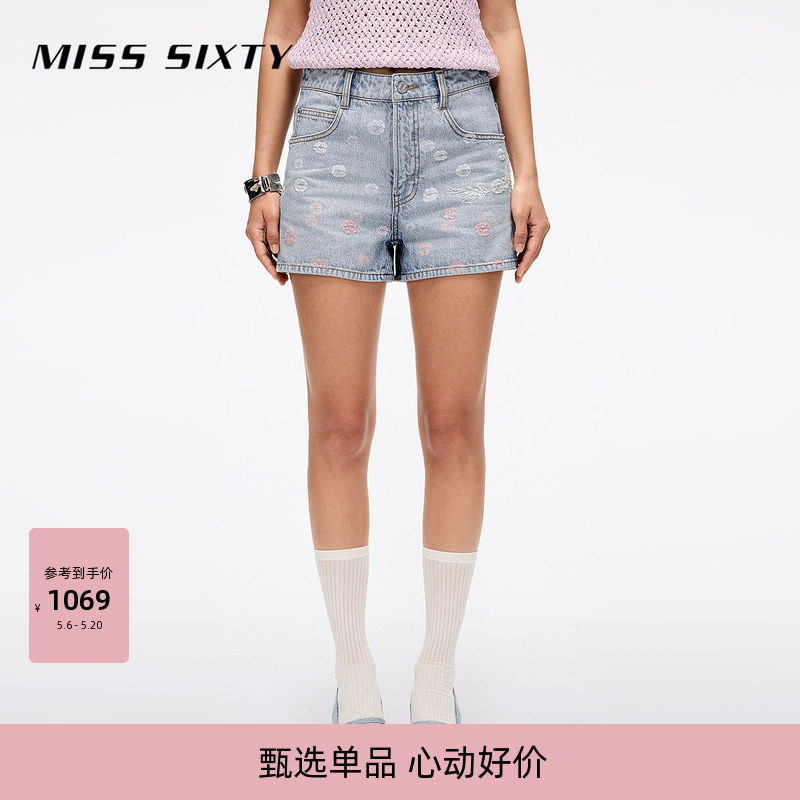 【天使系列】Miss Sixty复古显瘦百搭牛仔短裤女重工低腰直